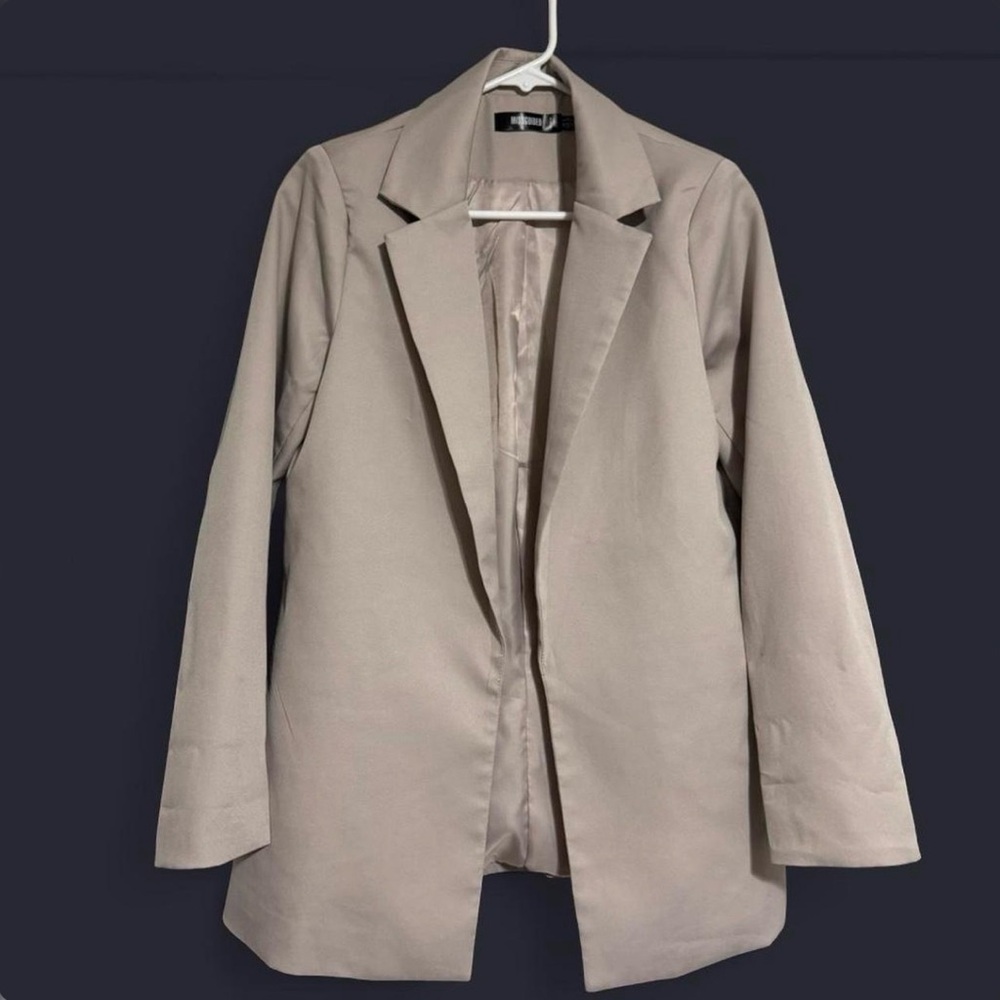 Missguided Longline Taupe Open-Front Blazer, Size 2